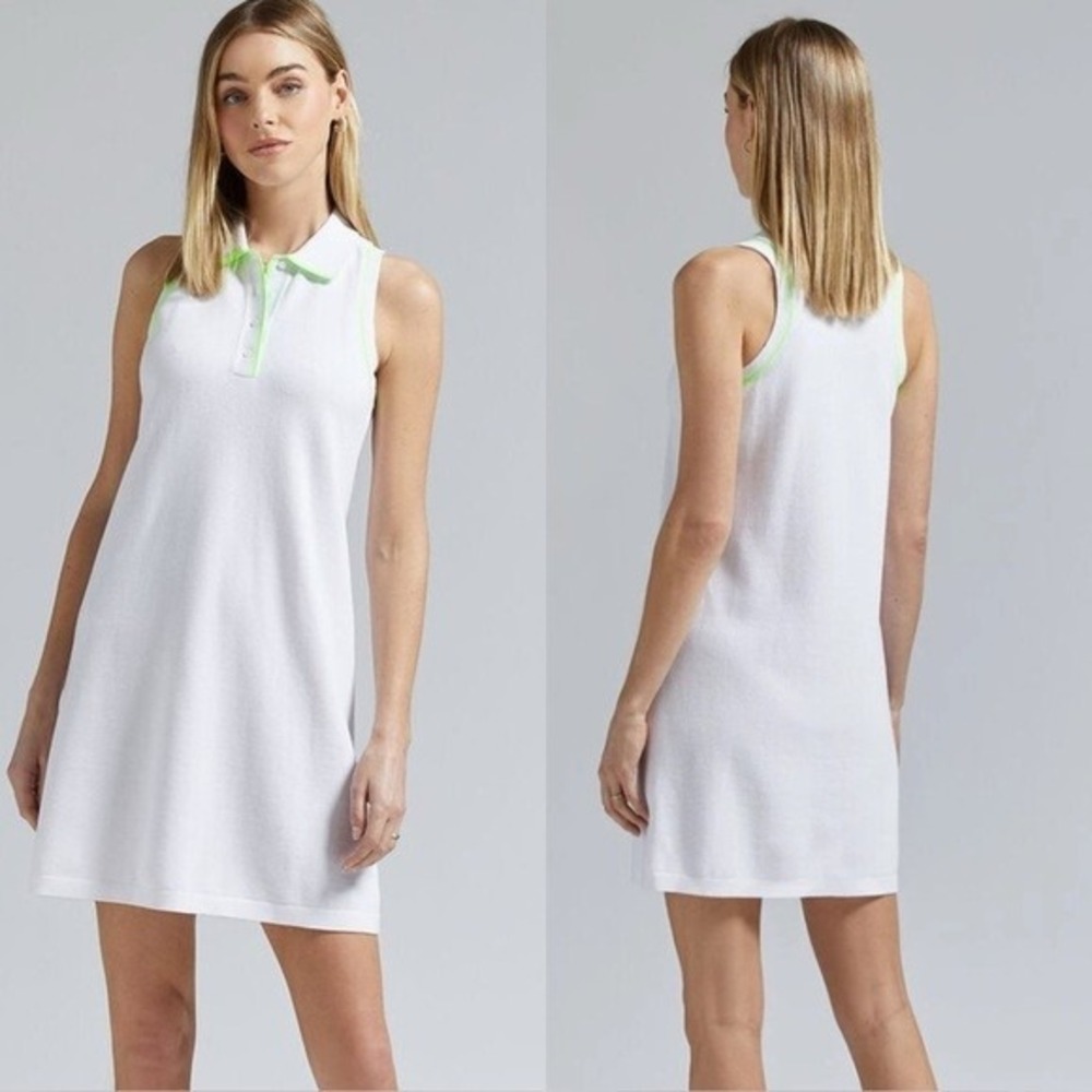 G/FORE Womens Fully Fashioned Cotton Pique Sleeveless Polo Dress White Medium